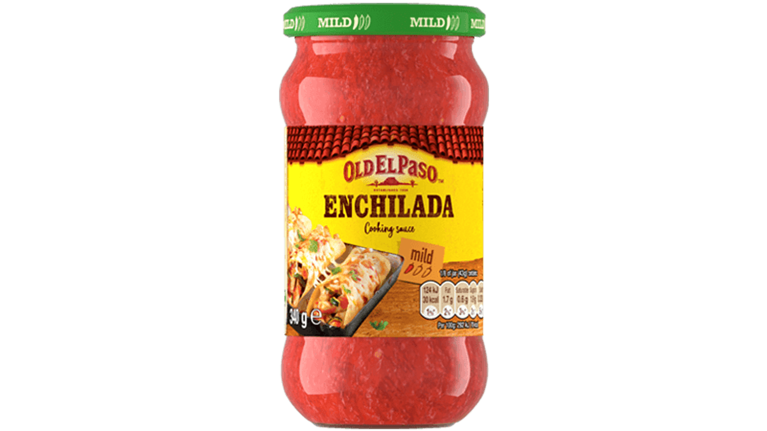 glass jar of Old El Paso's mild Enchilada cooking sauce (340g)
